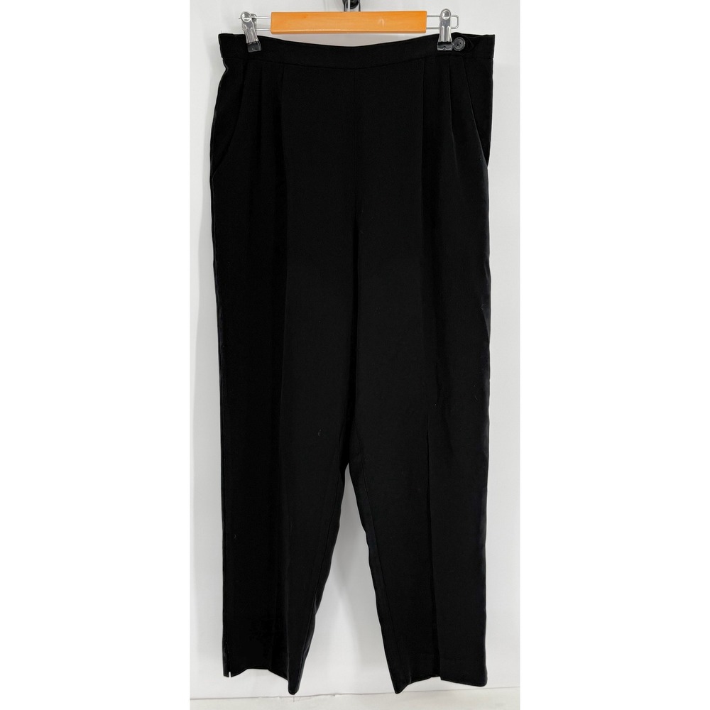 Plaza South Petite Black Pleated Dress Pants Elastic Waist Straight Leg Sz 12P‎